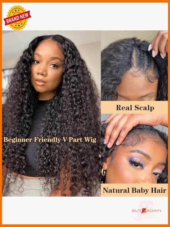 V Part Wig Human Hair Deep Wave 24\